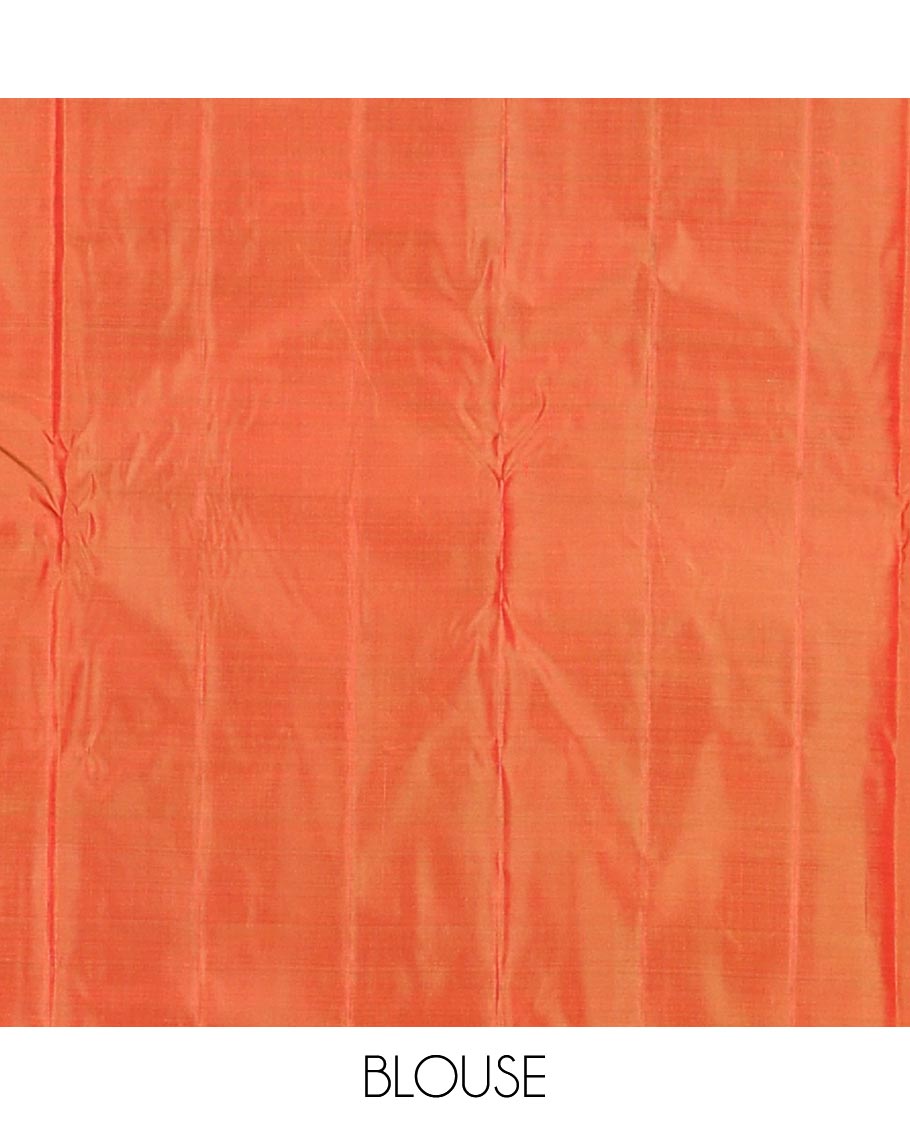 Pink zari buttas Kanchipuram silk saree, contrast peacock and floral zari border, and pallu of floral designs