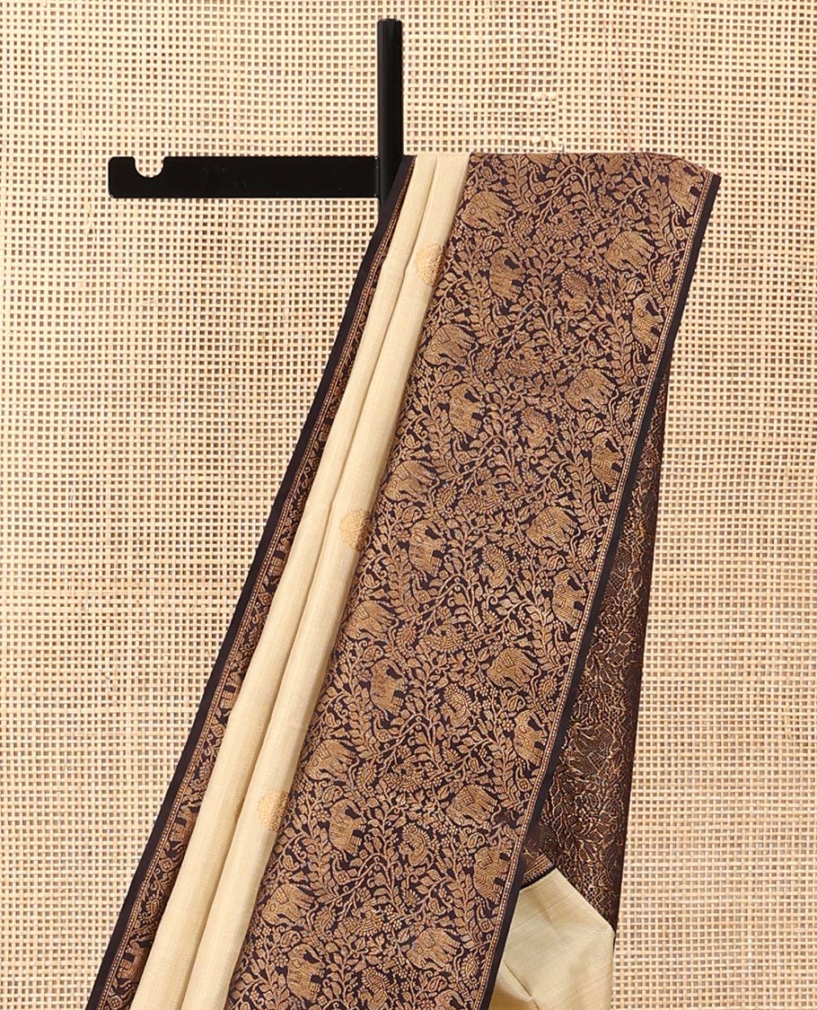 Blue checked Kanchipuram designer saree, big marigold floral motifs woven border, and intricate pallu