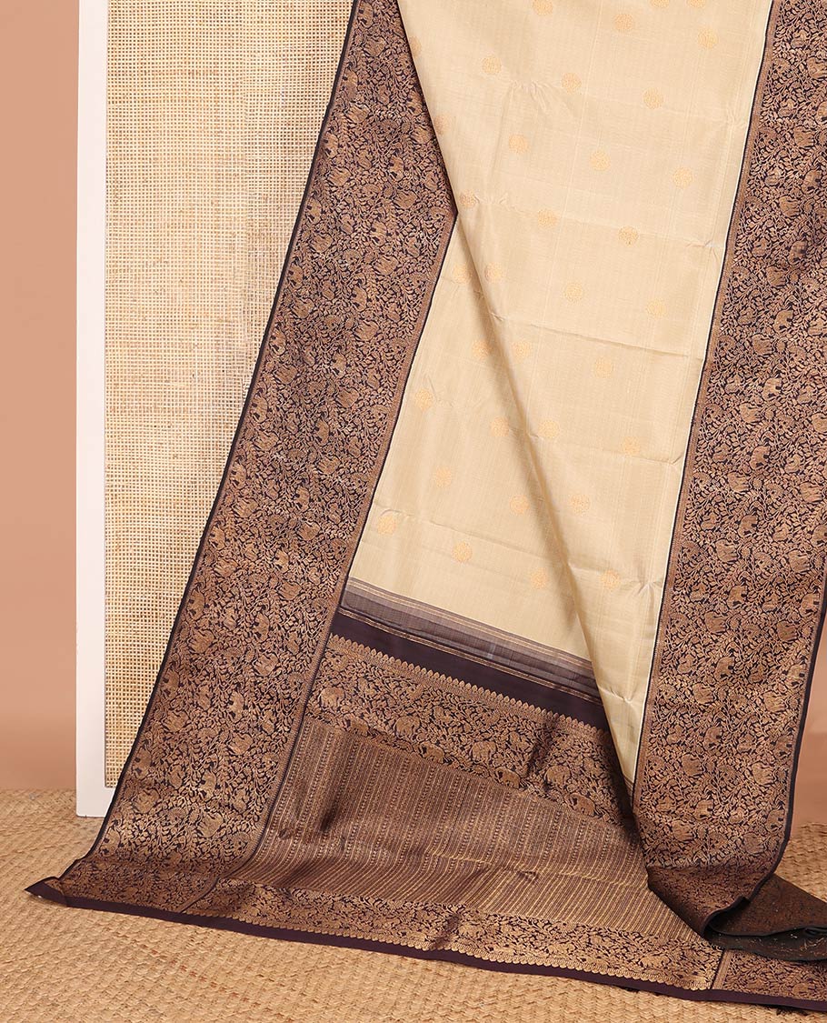 Blue checked Kanchipuram designer saree, big marigold floral motifs woven border, and intricate pallu