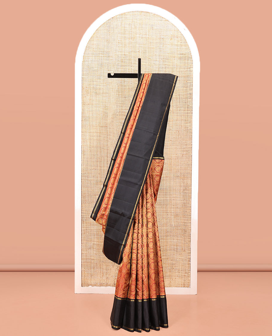 Red Kanchipuram Designer Silk Saree, Gracefully Embellished with Elephant Enclosed Checks On Its Body, Complemented by Contrast Rettai Pettu Zari Striped Border, Grand Jaal Pallu and Paired with a Contrast Blouse