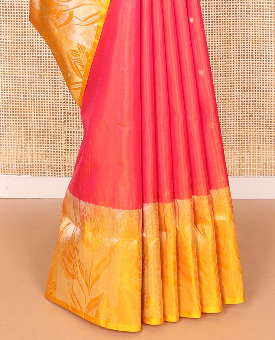 Red buttas mayuri soft silk saree with contrast floral design border & floral design pallu