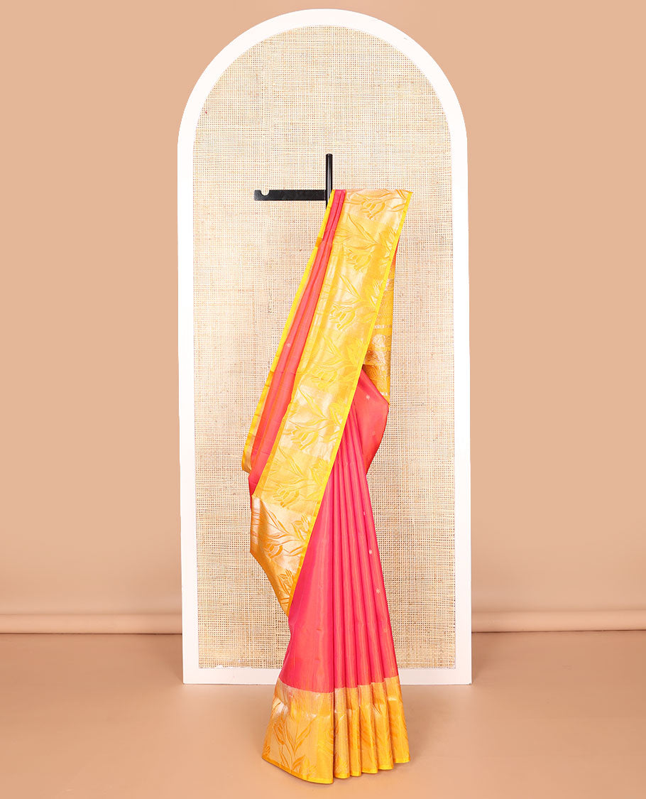 Red buttas mayuri soft silk saree with contrast floral design border & floral design pallu