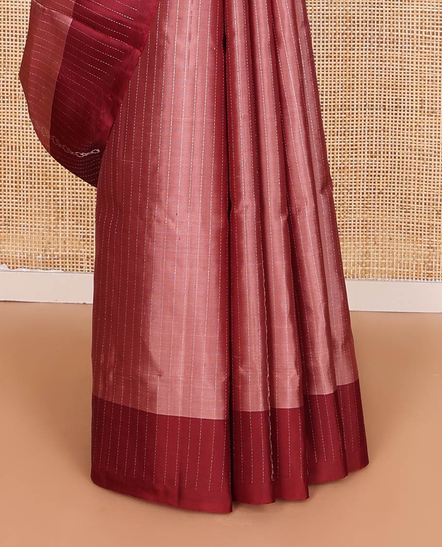 Peach stripes soft silk saree, contrast border, and pallu of intricate designs