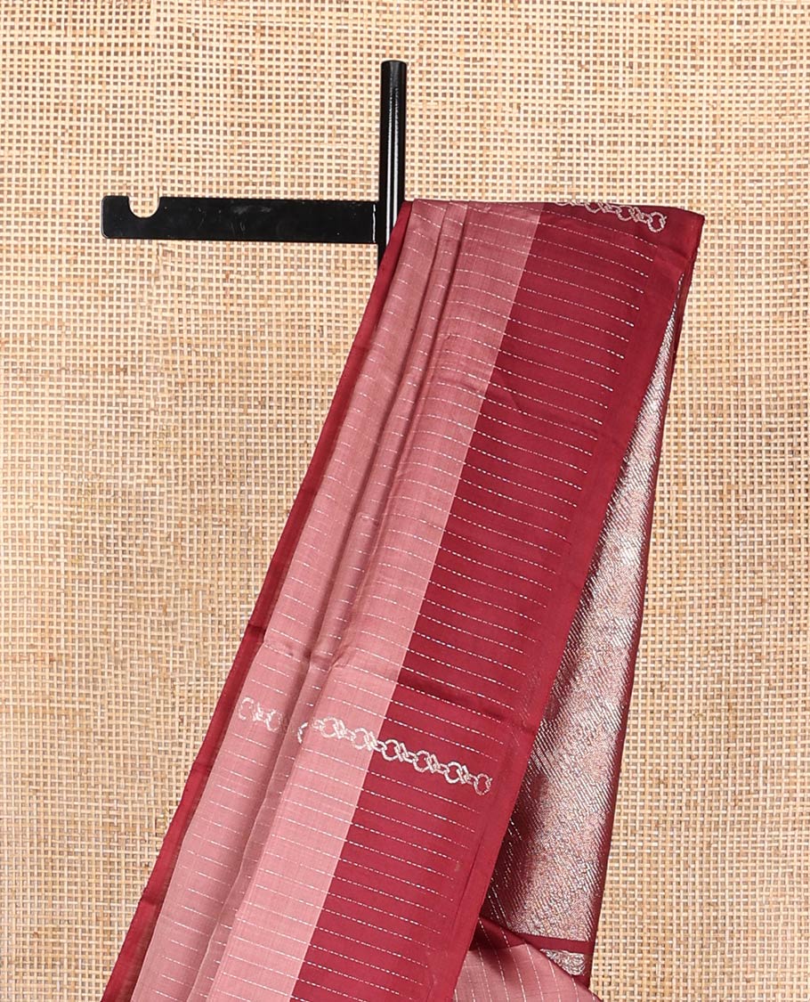 Peach stripes soft silk saree, contrast border, and pallu of intricate designs