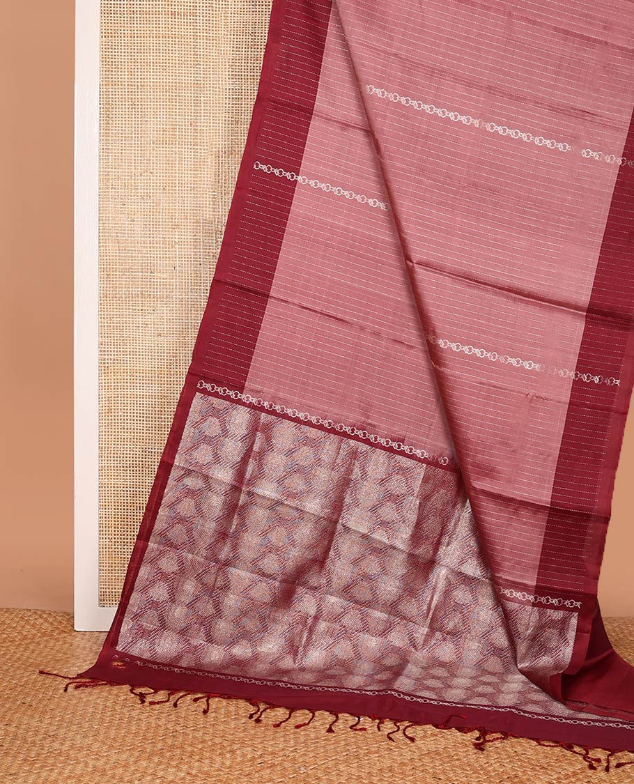 Peach stripes soft silk saree, contrast border, and pallu of intricate designs