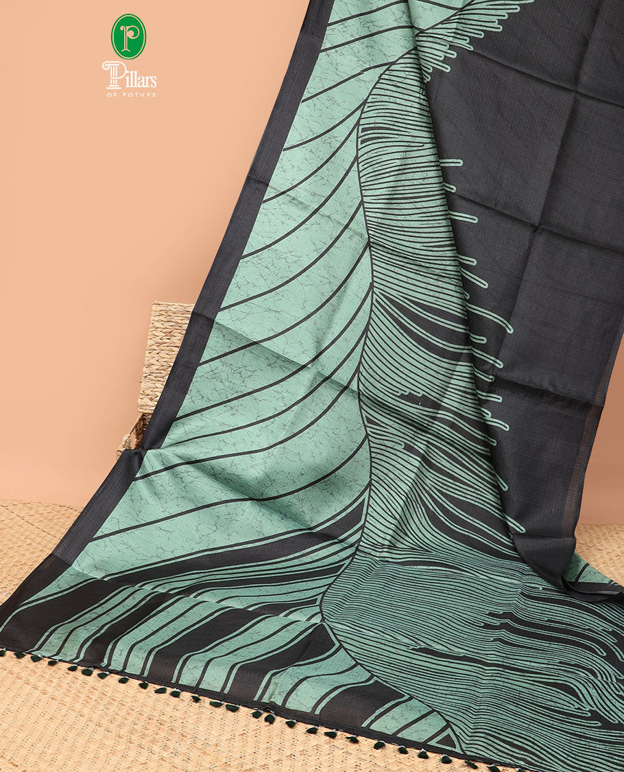 Black & olive green abstract black ground design khadhi silk saree with lariya border & lariya blouse