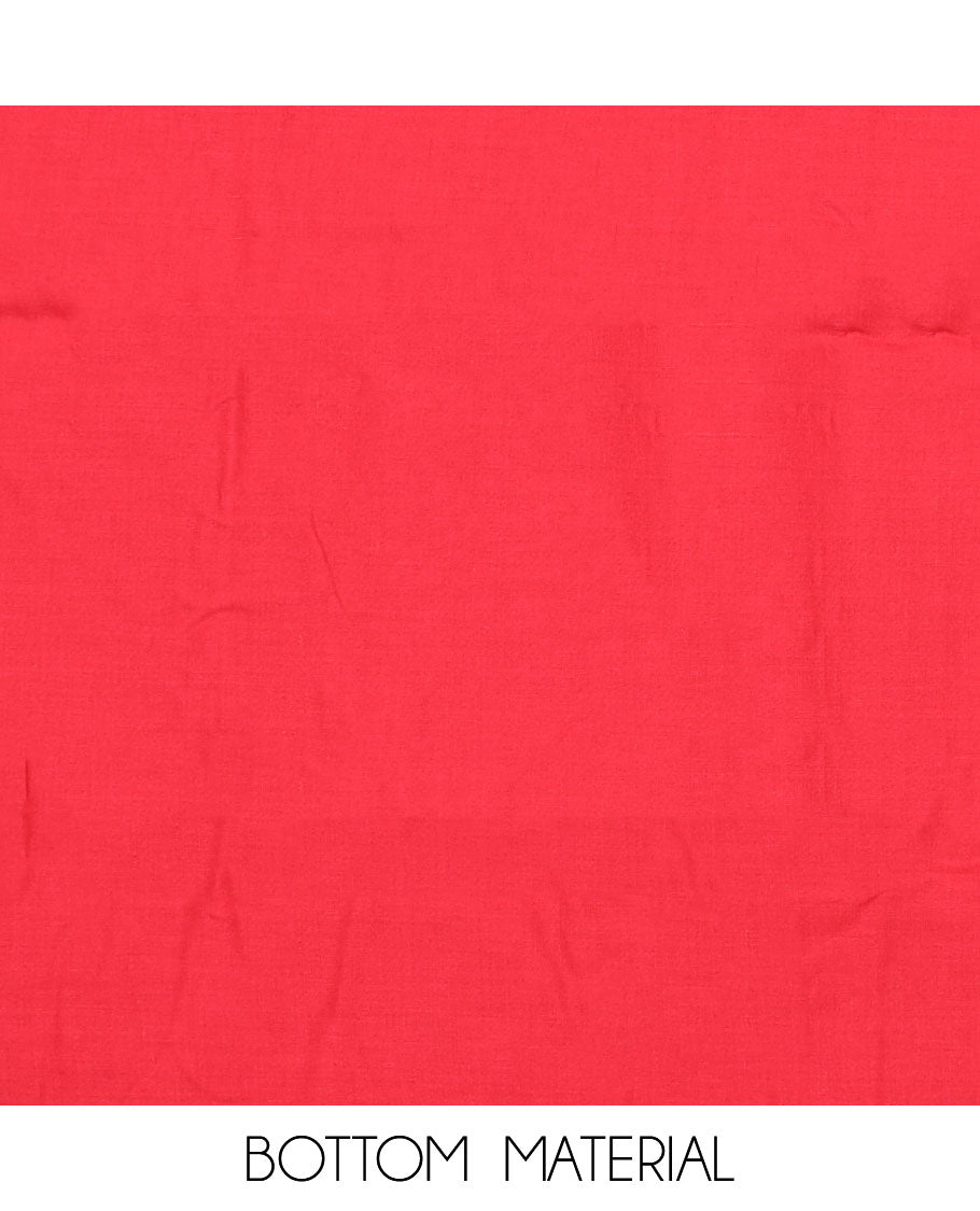 Pink material chudidar set, ikkat jaal printed with neck embroidered top, plain bottom, and floral vine sequins embroidered dupatta