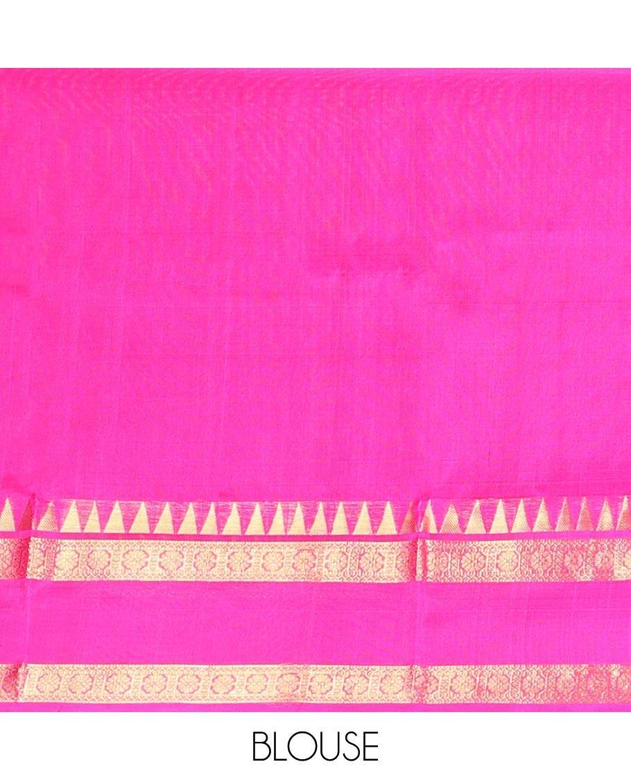Purple striped design venkatagiri silk saree with contrast rettai pettu zari design border & floral design pallu