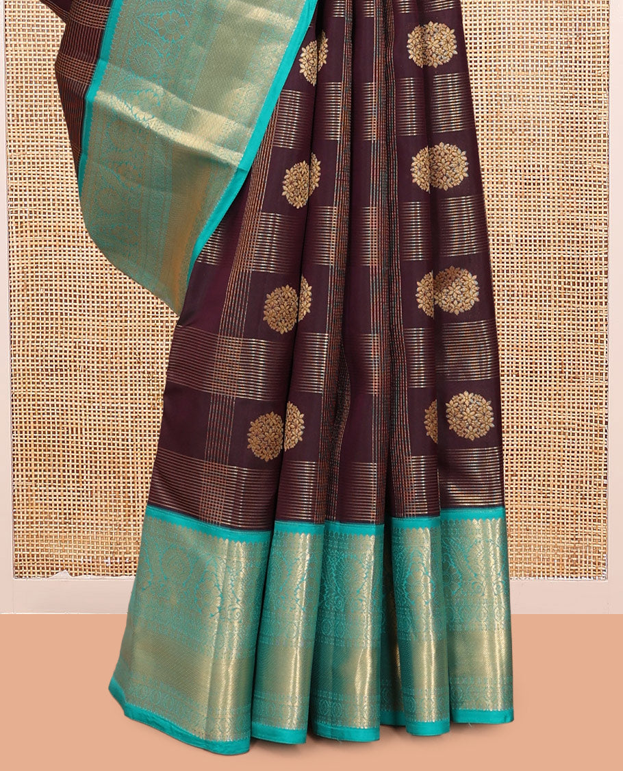 Brown Vasundhara Lite Silk Mix Saree, Decorated with Zari Buttas and Checks, a Contrast Traditional Zari Border, Grand Jaal Pallu, and a Contrast Blouse