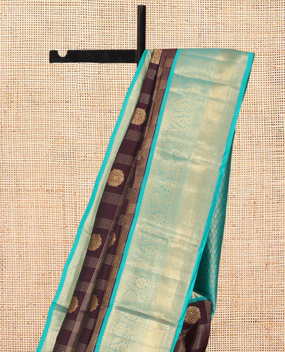 Brown Vasundhara Lite Silk Mix Saree, Decorated with Zari Buttas and Checks, a Contrast Traditional Zari Border, Grand Jaal Pallu, and a Contrast Blouse