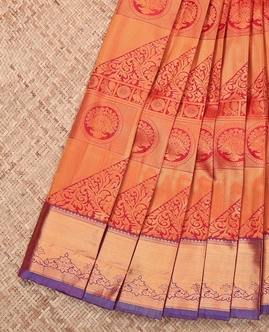 Red Budget Silk Saree, Majestically Detailed with Jacquard, Complemented by a Contrast Traditional Zari Border, Grand Pallu, and a Contrast Blouse