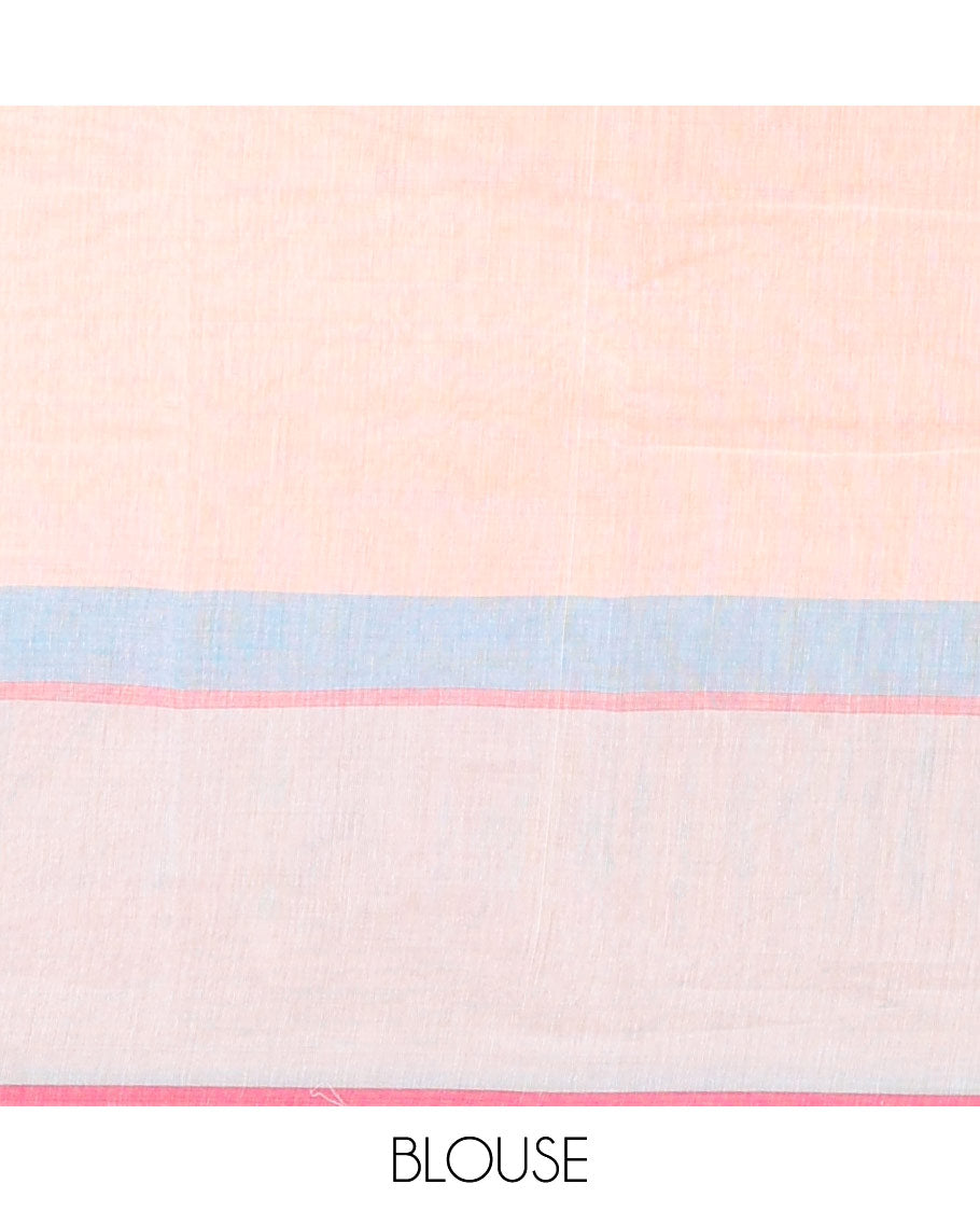 Pale orange floral printed chirala cotton saree, contrast floral printed border & geometric patterned pallu
