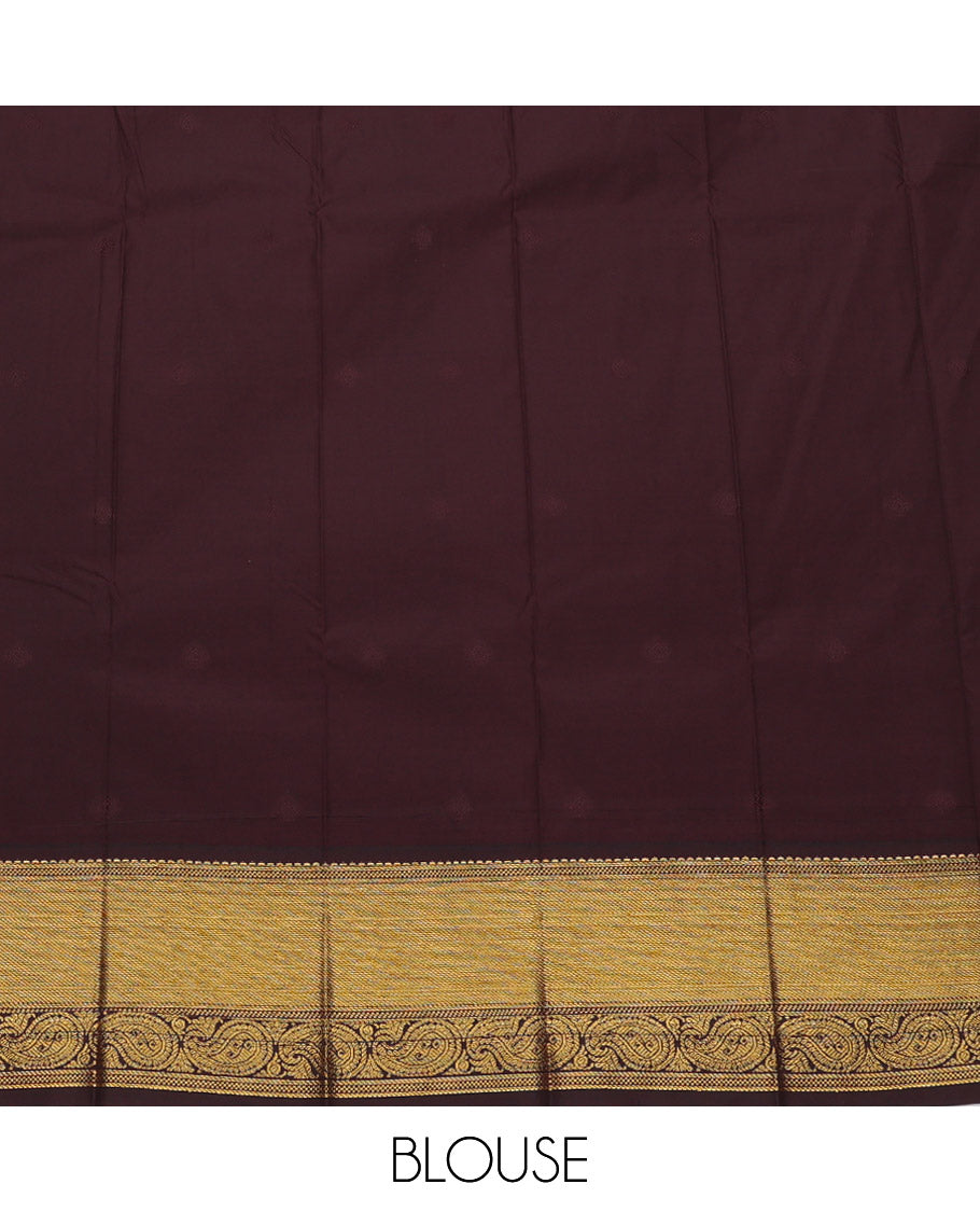 Light Peach Budget Silk Saree, Sparsely Threaded with Zari Buttas, Complemented by a Contrast Traditional Zari Border, Grand Pallu, and Contrast Blouse