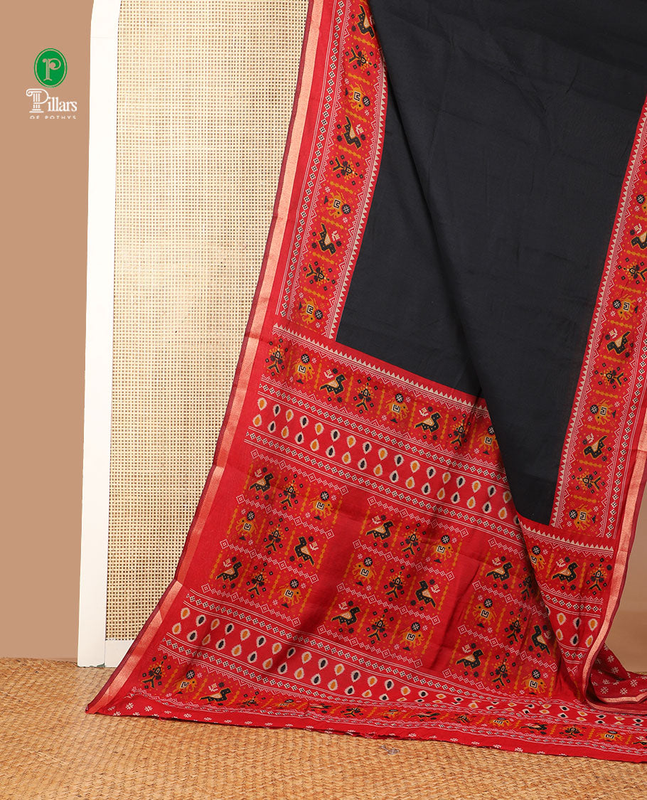Black muslin silk saree with pochampalli border & pochampalli design pallu along with butta design blouse