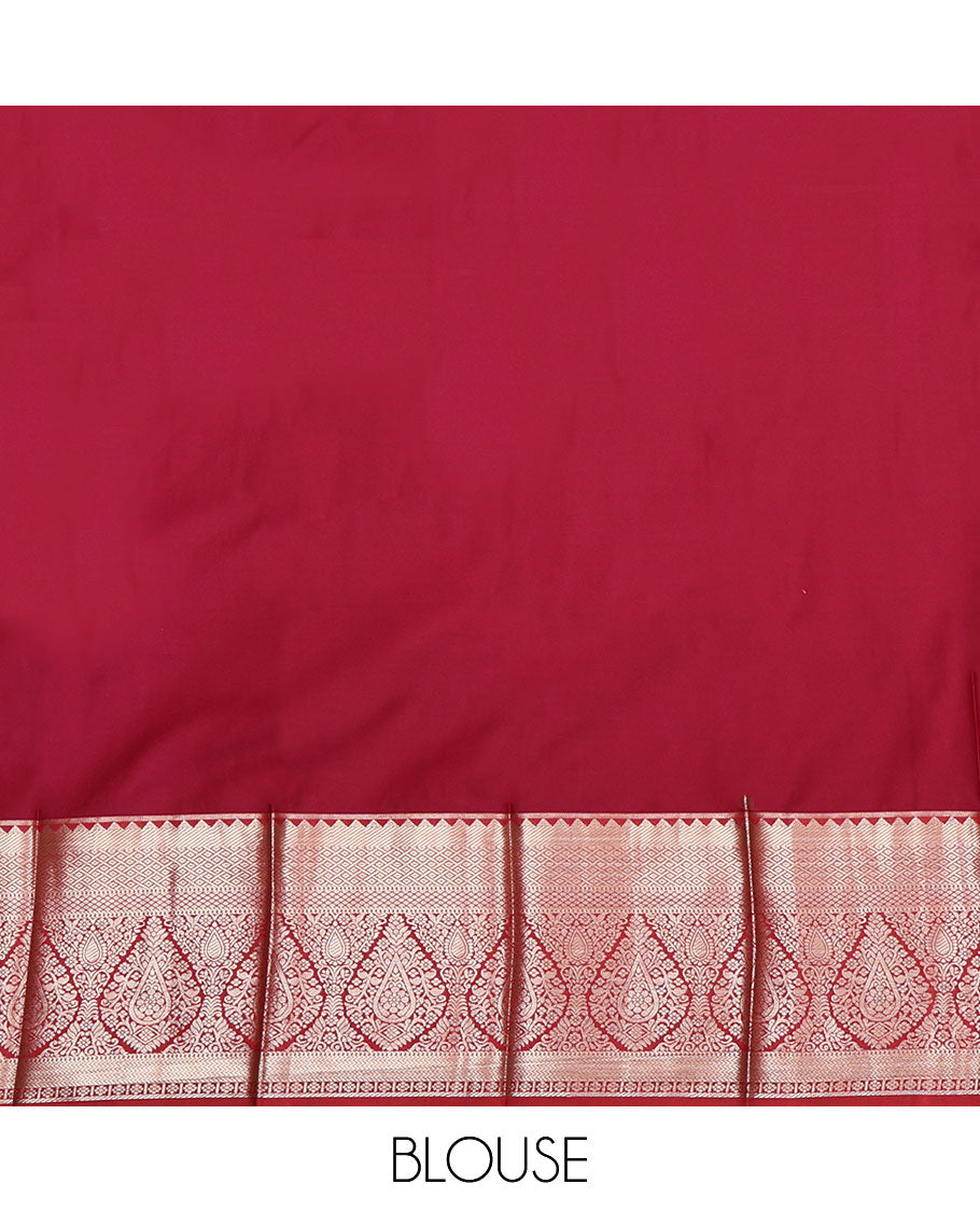Orange Budget Silk Saree, Decorated with Zari Buttas on Its Body, Complemented by a Contrast Traditional Zari Design Border, Grand Scallop Design Pallu, and Paired with a Contrast Blouse