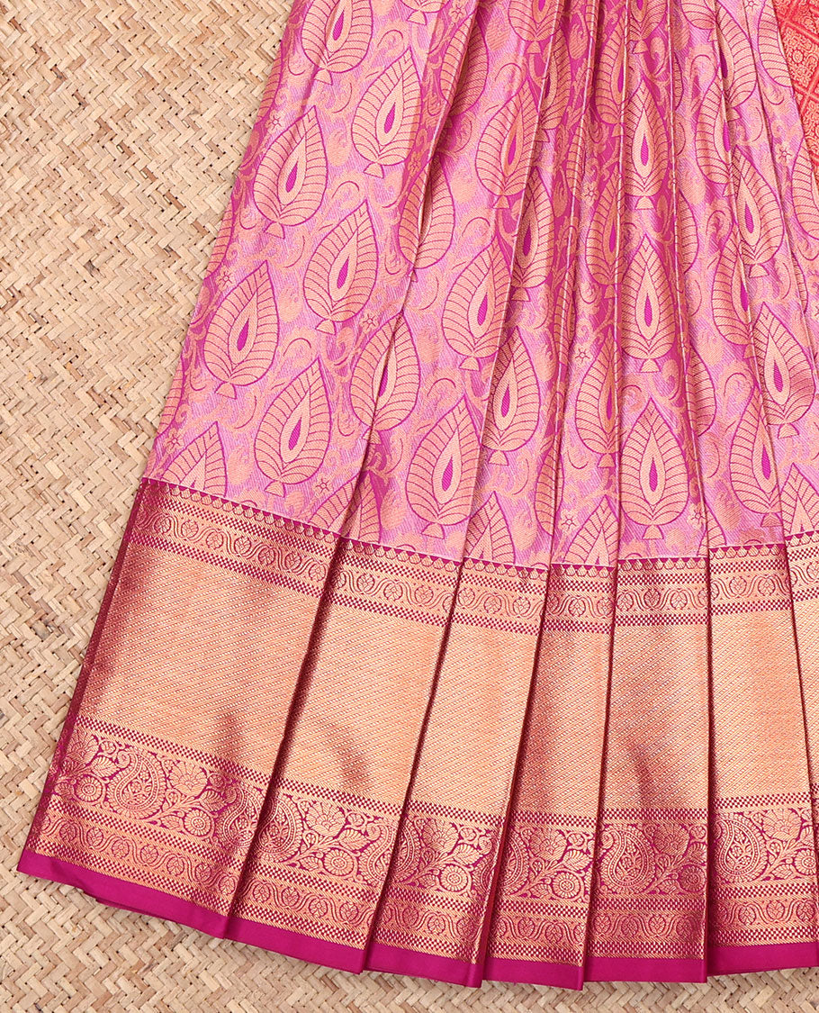 Pink Budget Silk Saree, Enriched with Jacquard Design, Complemented by a Contrast Traditional Zari Border, Jaal Pallu, and Contrast Blouse