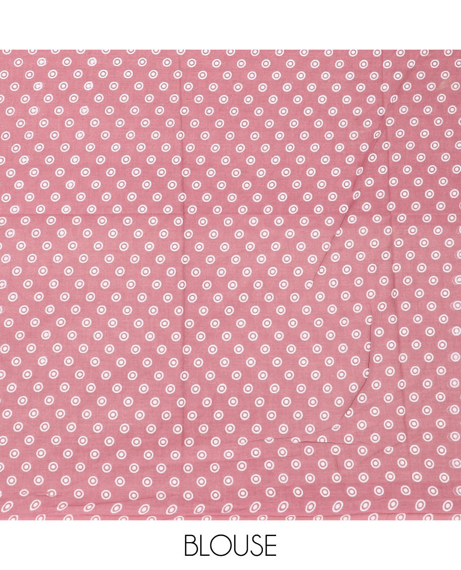 Rosewood pink floral motifs printed mul mul cotton saree, ajrakh printed border & ajrakh printed pallu