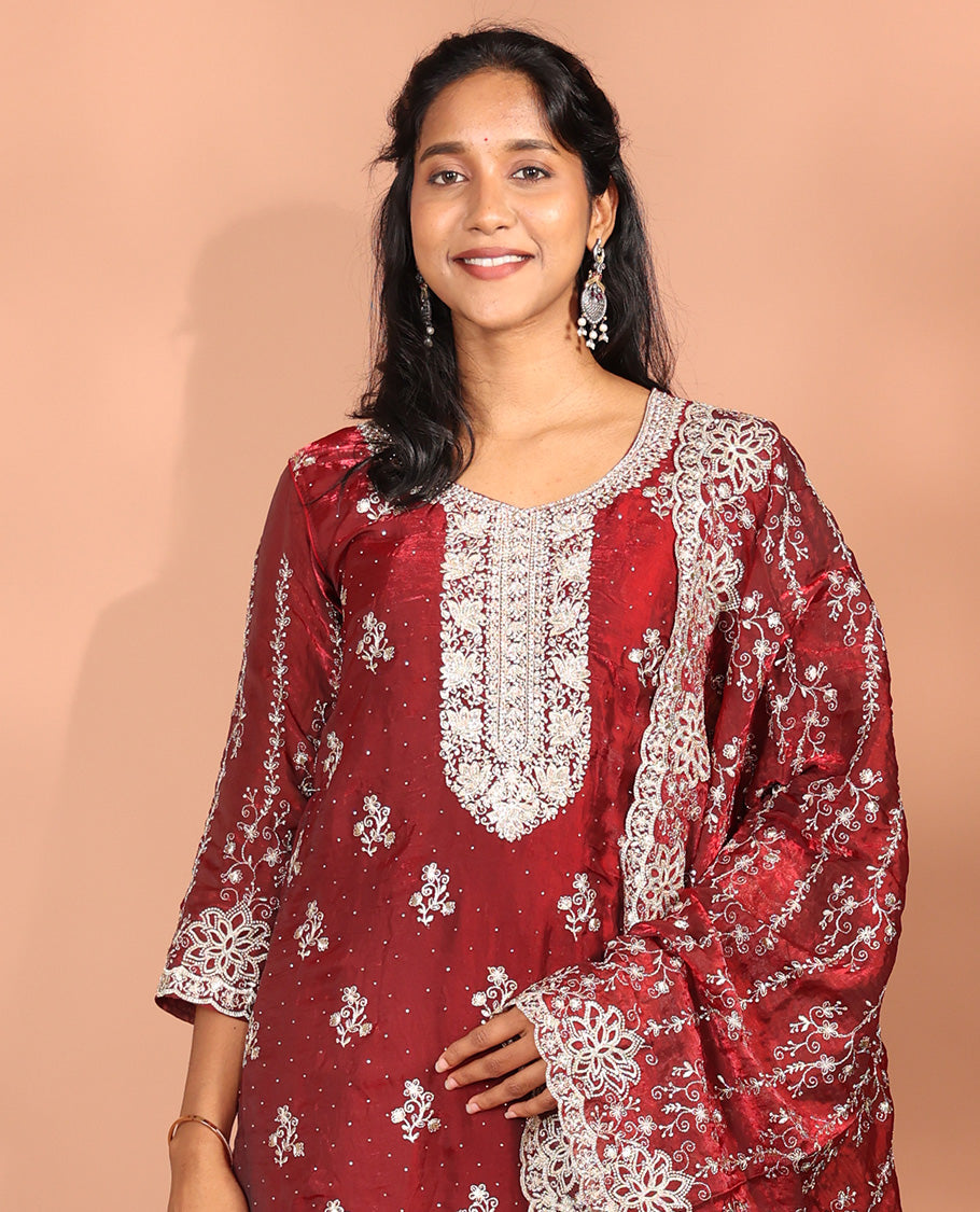 Red Fendi Fabric Readymade Suit