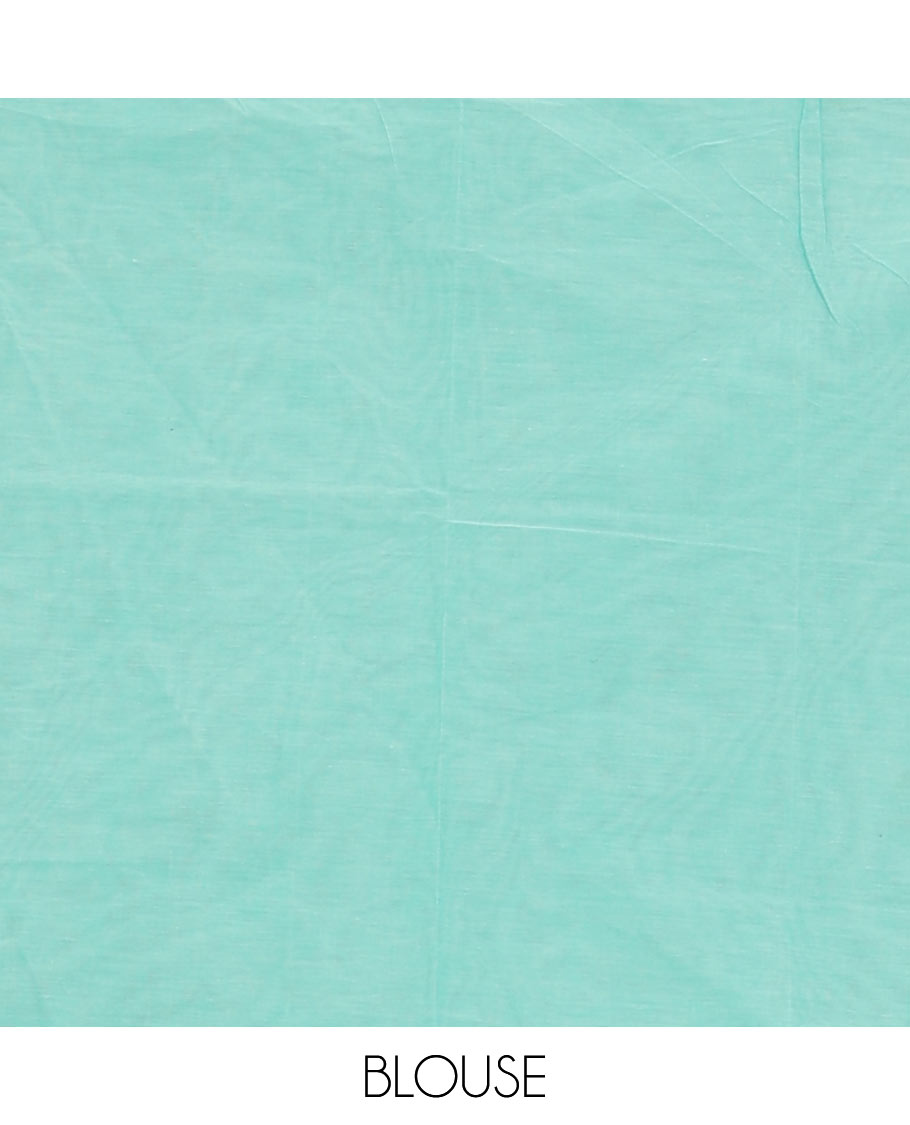 Borderless Turquoise blue unique motifs Coimbatore cotton saree, geometric patterned pallu