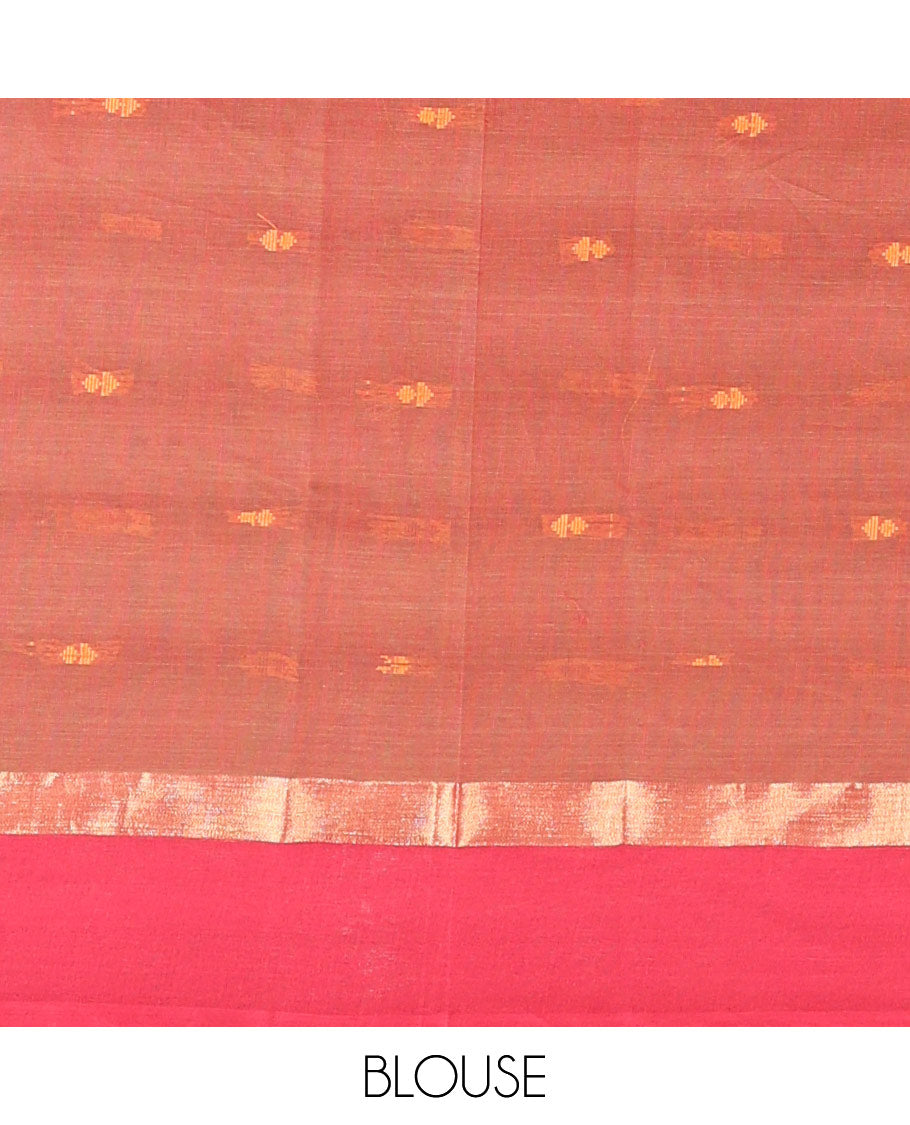 Green buttas Chirala cotton saree, contrast zari striped border & striped pallu