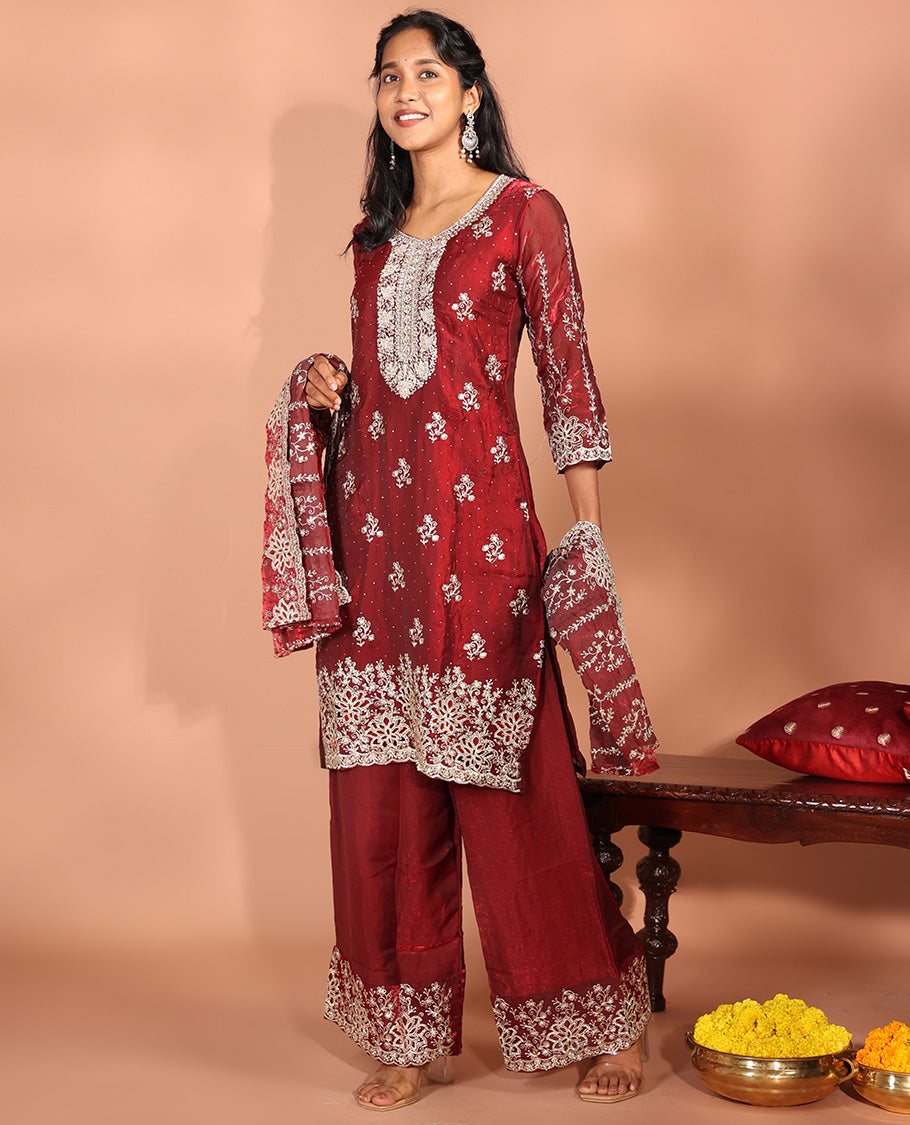 Red Fendi Fabric Readymade Suit