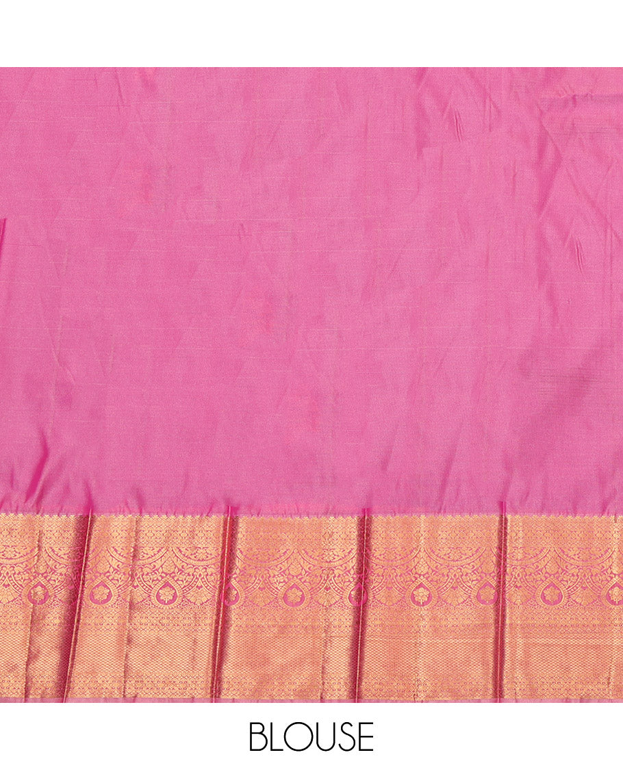 Royal Blue Budget Silk Saree, Styled with Zari Buttas, Complemented by a Contrast Traditional Border, Jaal Pallu, and a Contrast Blouse