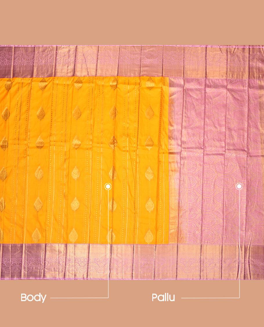 Yellow Budget Silk Saree, Crafted with Zari Designs, Complemented by a Contrast Traditional Border, Grand Pallu, and a Contrast Blouse