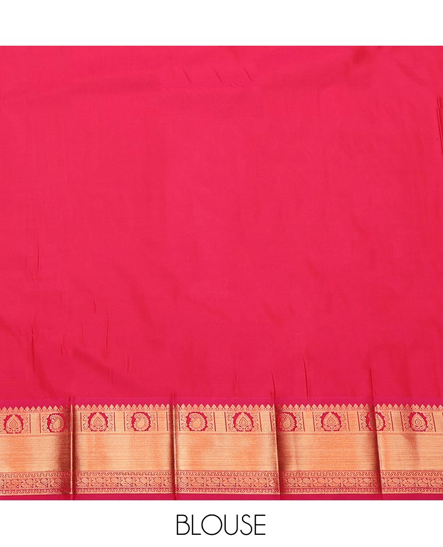 Orange Budget Silk Saree, Detailed with Jacquard Design, Complemented by a Contrast Traditional Zari Border, Jaal Pallu, and Contrast Blouse