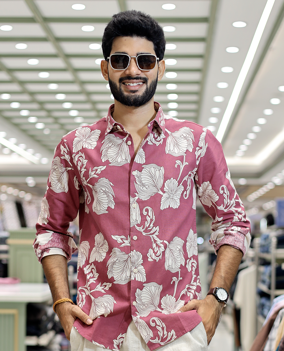 Pink Cotton-Blended Casual Shirt