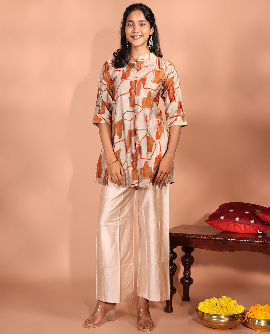 Pale Brown-Base Vatican Readymade Short Kurti