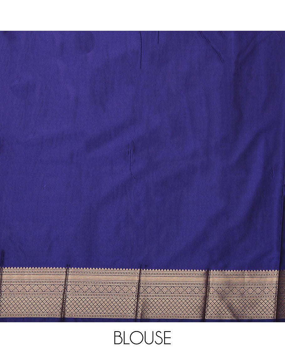 Navy Blue Budget Silk Saree, Delicately Woven with Zari Buttas, Highlighted by a Traditional Zari Border, Intricate Pallu, and a Matching Blouse