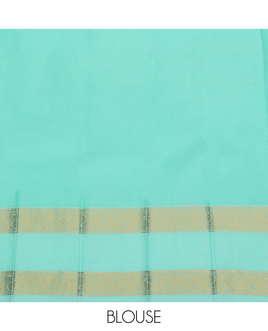 Yellow Budget Silk Saree, Subtly Sparkled with Zari Buttas, Complemented by a Contrast Traditional Zari Rettai Pettu Border, Grand Pallu, and a Contrast Blouse
