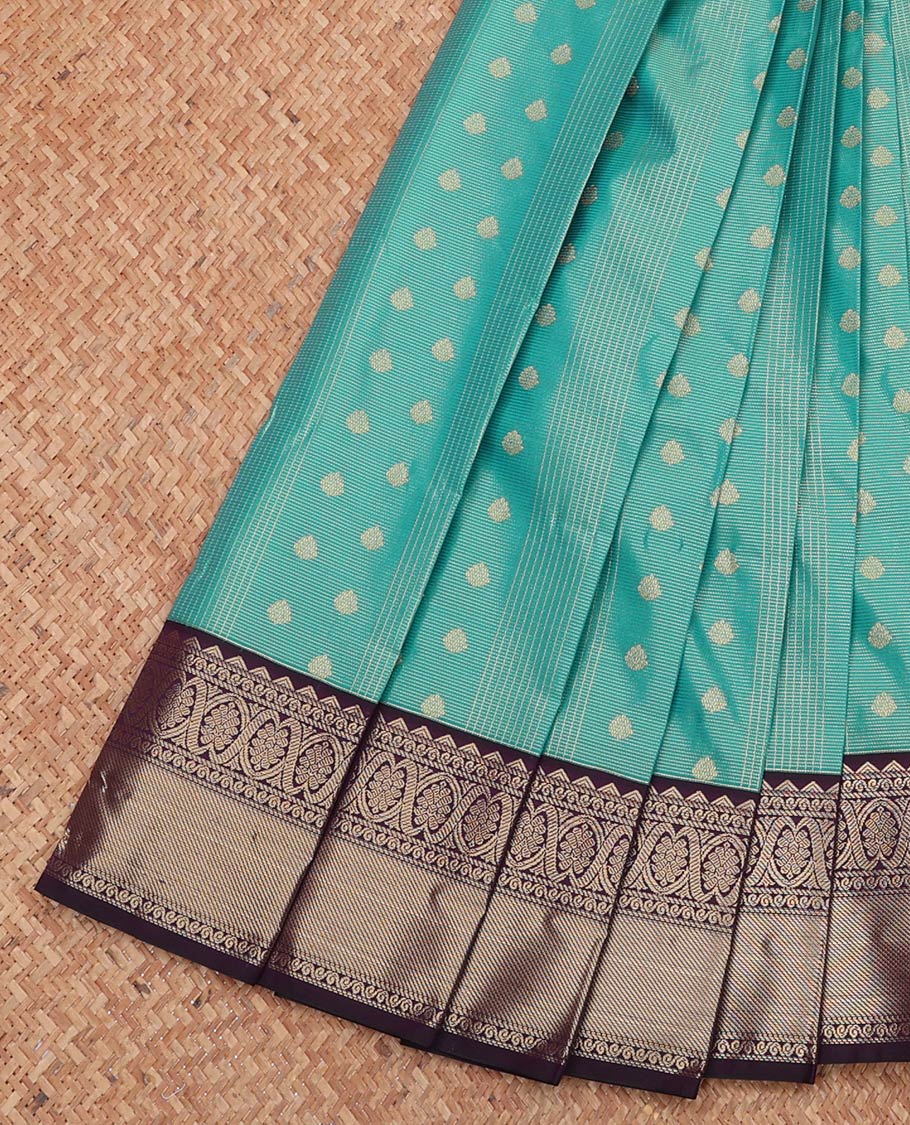 Green Budget Silk Saree, Bedecked with Zari Buttas and Checks, Complemented by a Contrast Traditional Zari Border, Grand Pallu, and a Contrast Blouse
