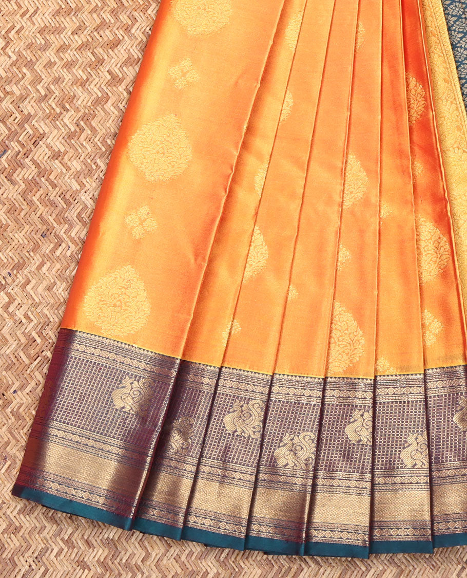 Yellow Budget Silk Saree, Enriched with Zari Buttas on Its Body, Complemented by a Contrast Traditional Zari Design Border, Pallu of Jaal Designs, and Paired with a Contrast Blouse