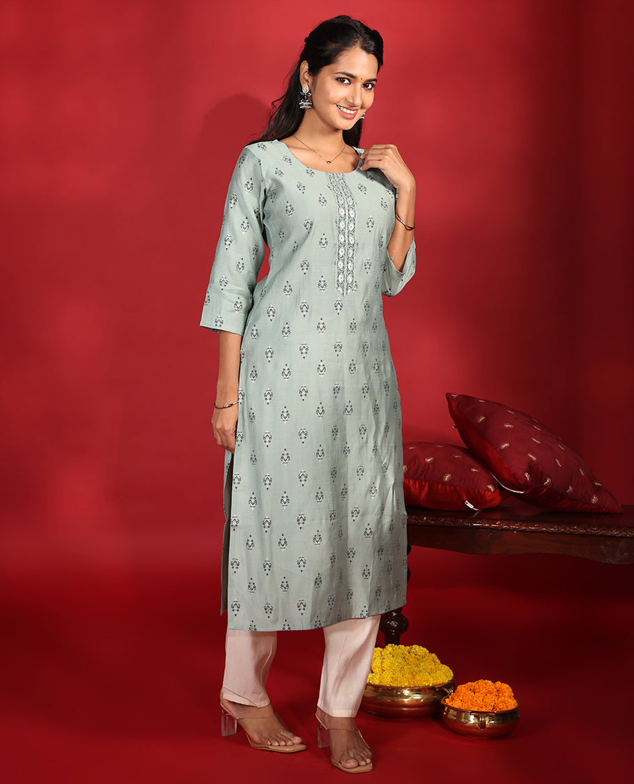 Grey Chanderi Silk Readymade Kurti