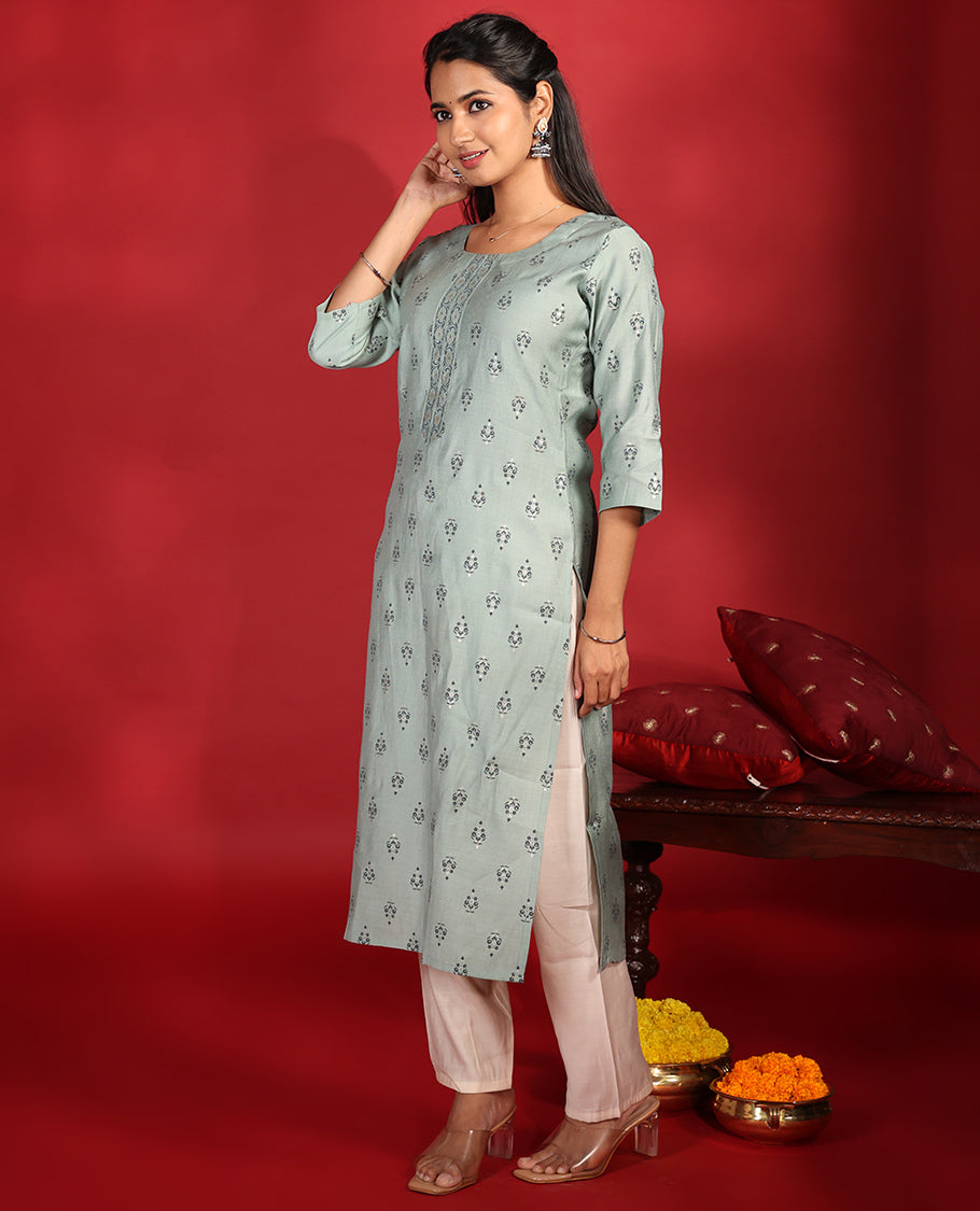 Grey Chanderi Silk Readymade Kurti