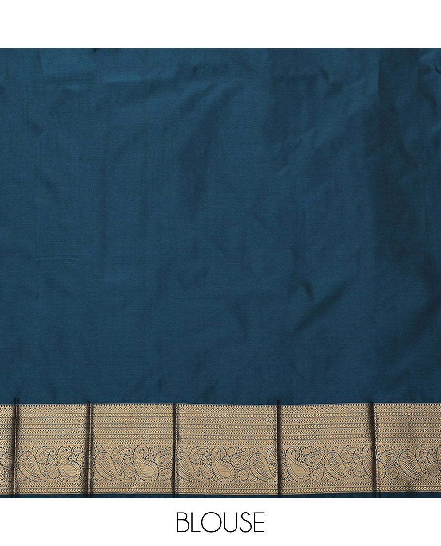 Peacock Blue Budget Silk Saree, Elevated with Zari Buttas, Highlighted by a Traditional Zari Border, Intricate Pallu, and a Matching Blouse