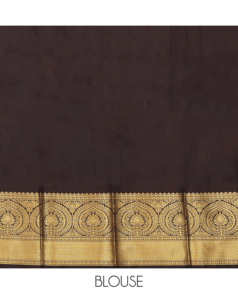 Grey Budget Silk Saree, Spotlighted with Zari Buttas and Stripes, Complemented by Contrast Traditional Zari Border, a Jaal Pallu and a Contrast Blouse