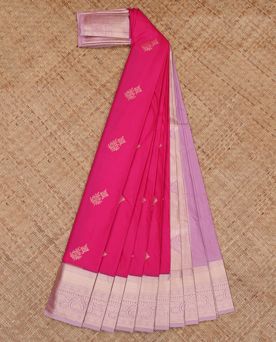 Rani Budget Silk Saree, Embellished with Zari Buttas, Complemented by a Contrast Traditional Zari Border, Grand Pallu, and a Contrast Blouse