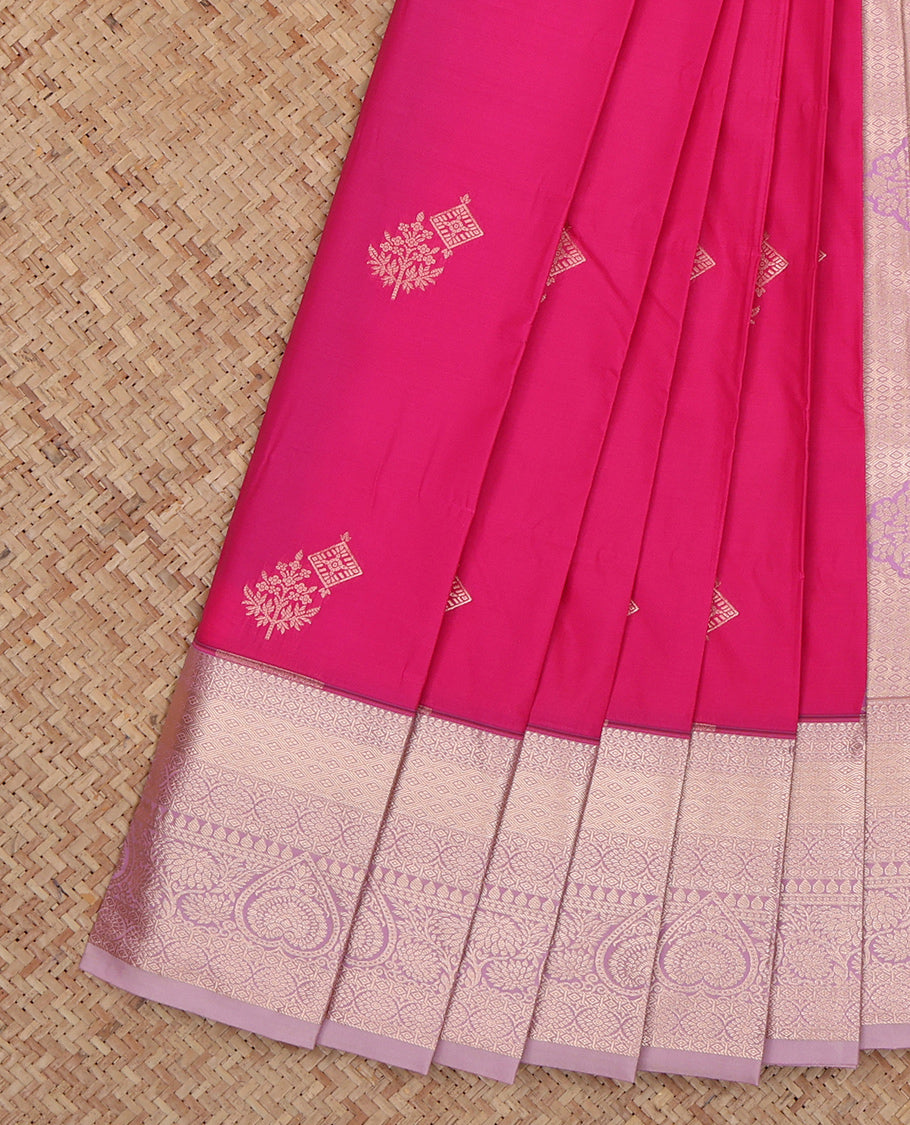 Rani Budget Silk Saree, Embellished with Zari Buttas, Complemented by a Contrast Traditional Zari Border, Grand Pallu, and a Contrast Blouse