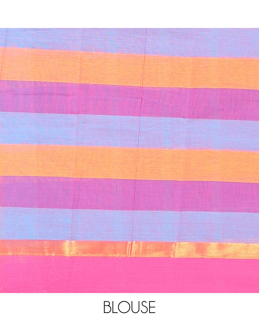 Multi-color checked chirala cotton saree, zari border & zari striped pallu