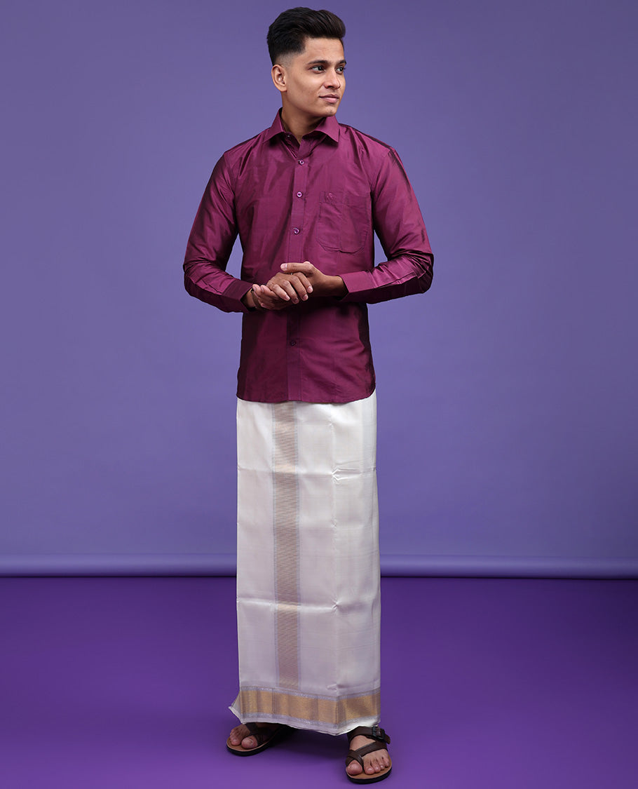 Purple plain design full-sleeve pure-silk shirt