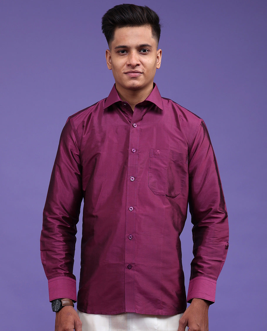 Purple plain design full-sleeve pure-silk shirt