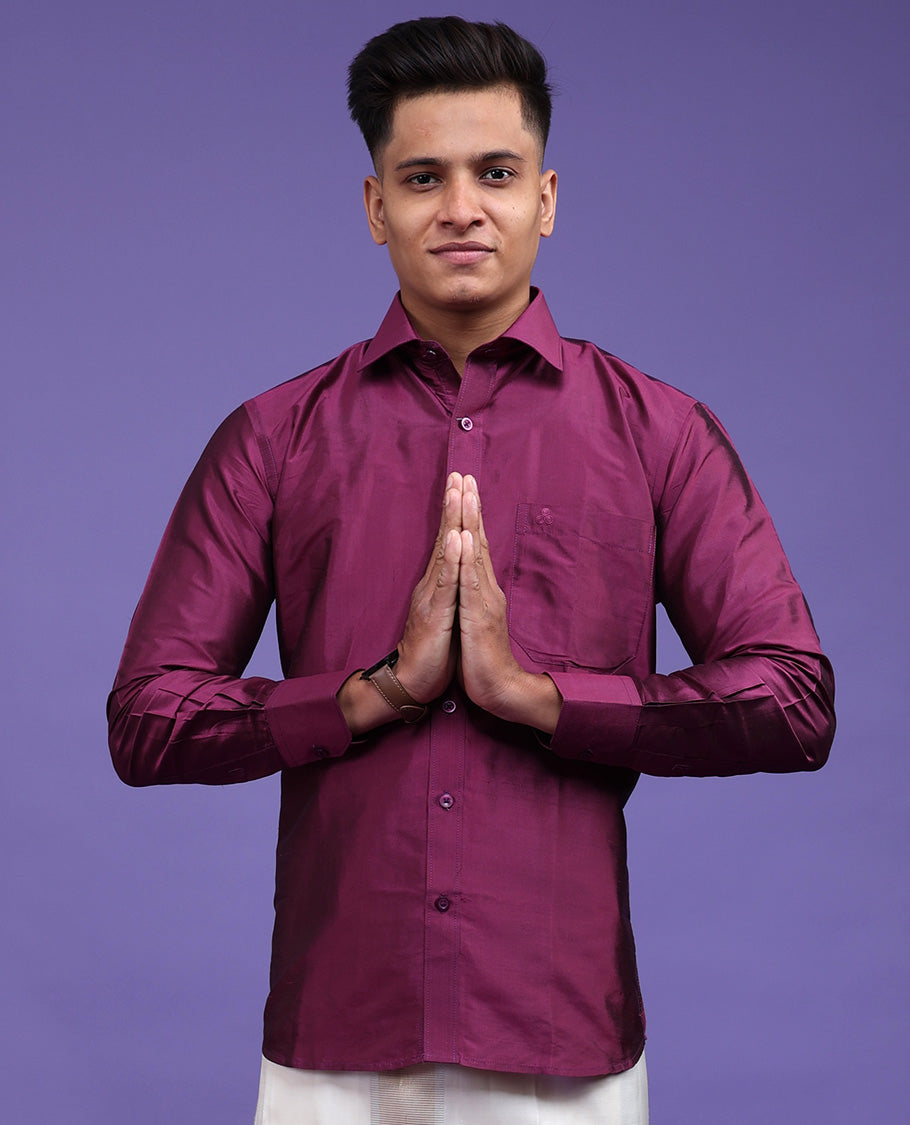 Purple plain design full-sleeve pure-silk shirt