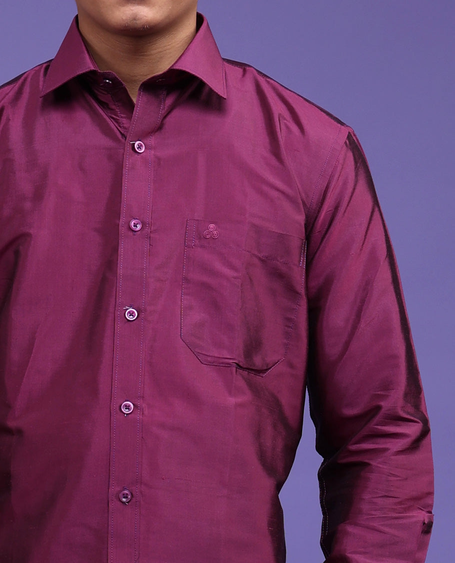 PuPurple plain design full-sleeve pure-silk shirt