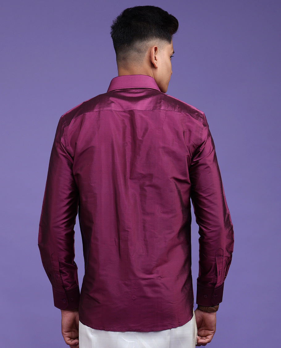 PuPurple plain design full-sleeve pure-silk shirt
