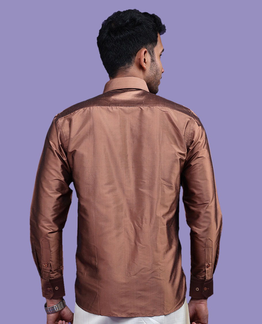 Brown plain design full-sleeve pure-silk shirt