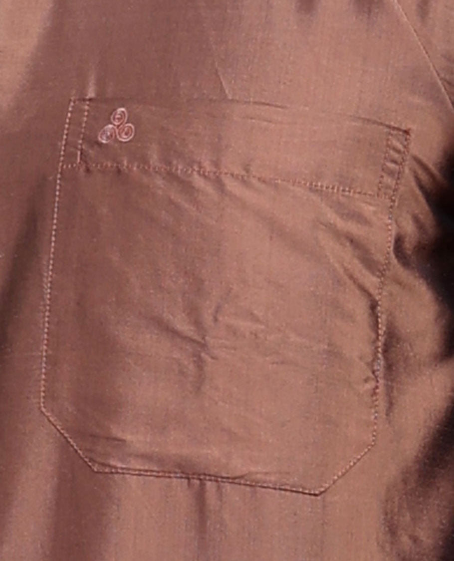 Brown plain design full-sleeve pure-silk shirt