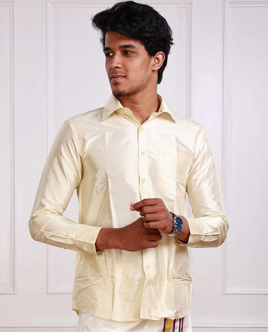 Sandal plain design full-sleeve pure-silk material shirt