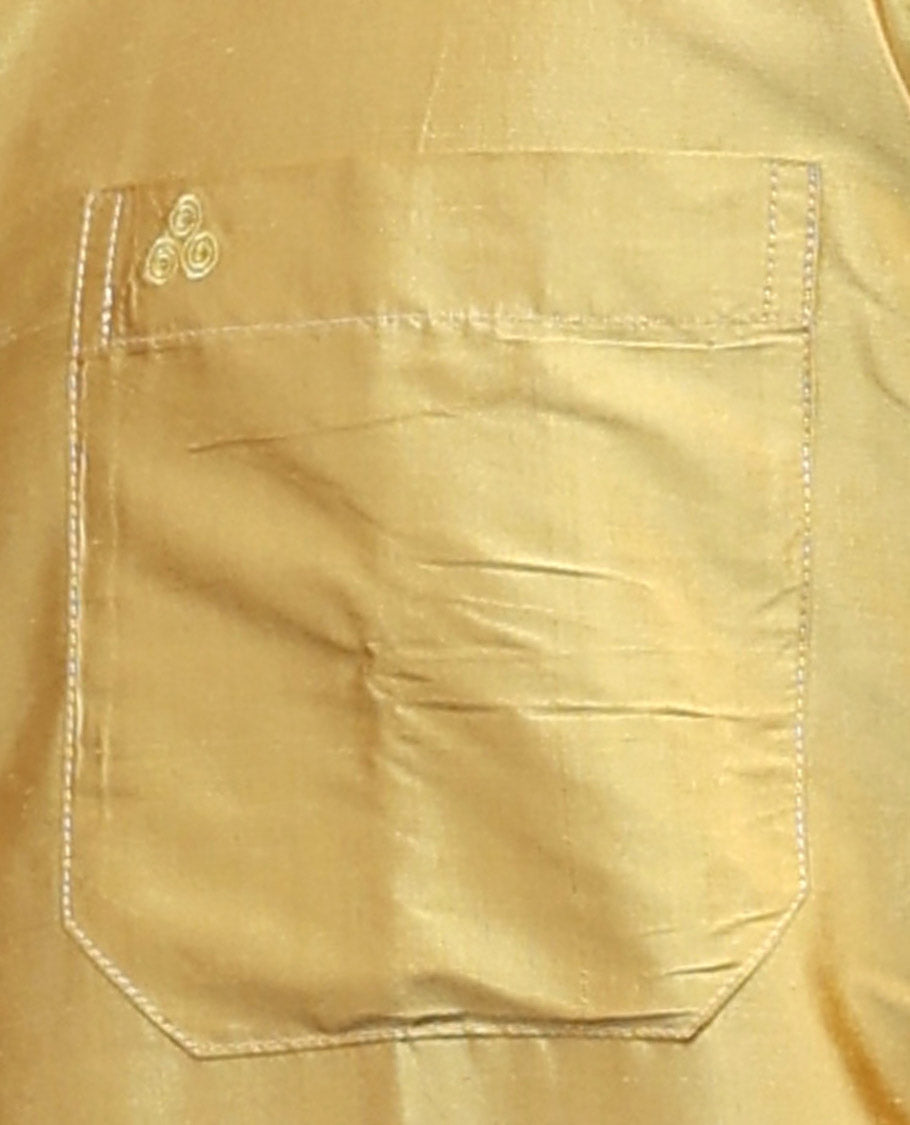 Sparkling gold plain design half-sleeve pure-silk material shirt